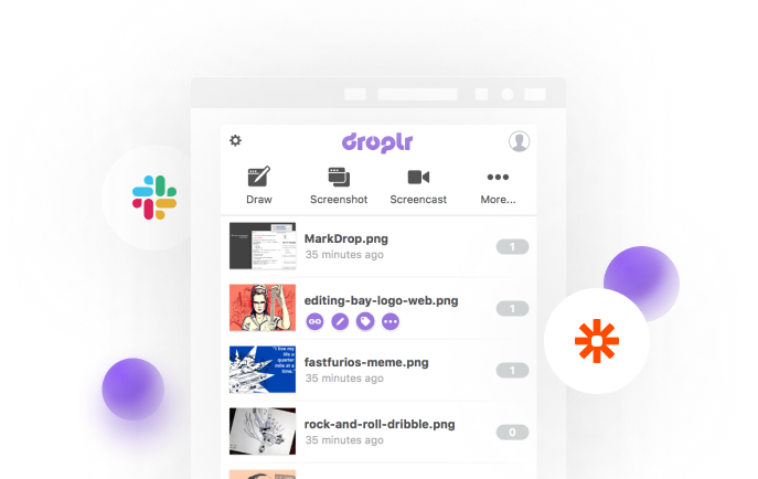 Droplr portfolio plugins integration screenshot